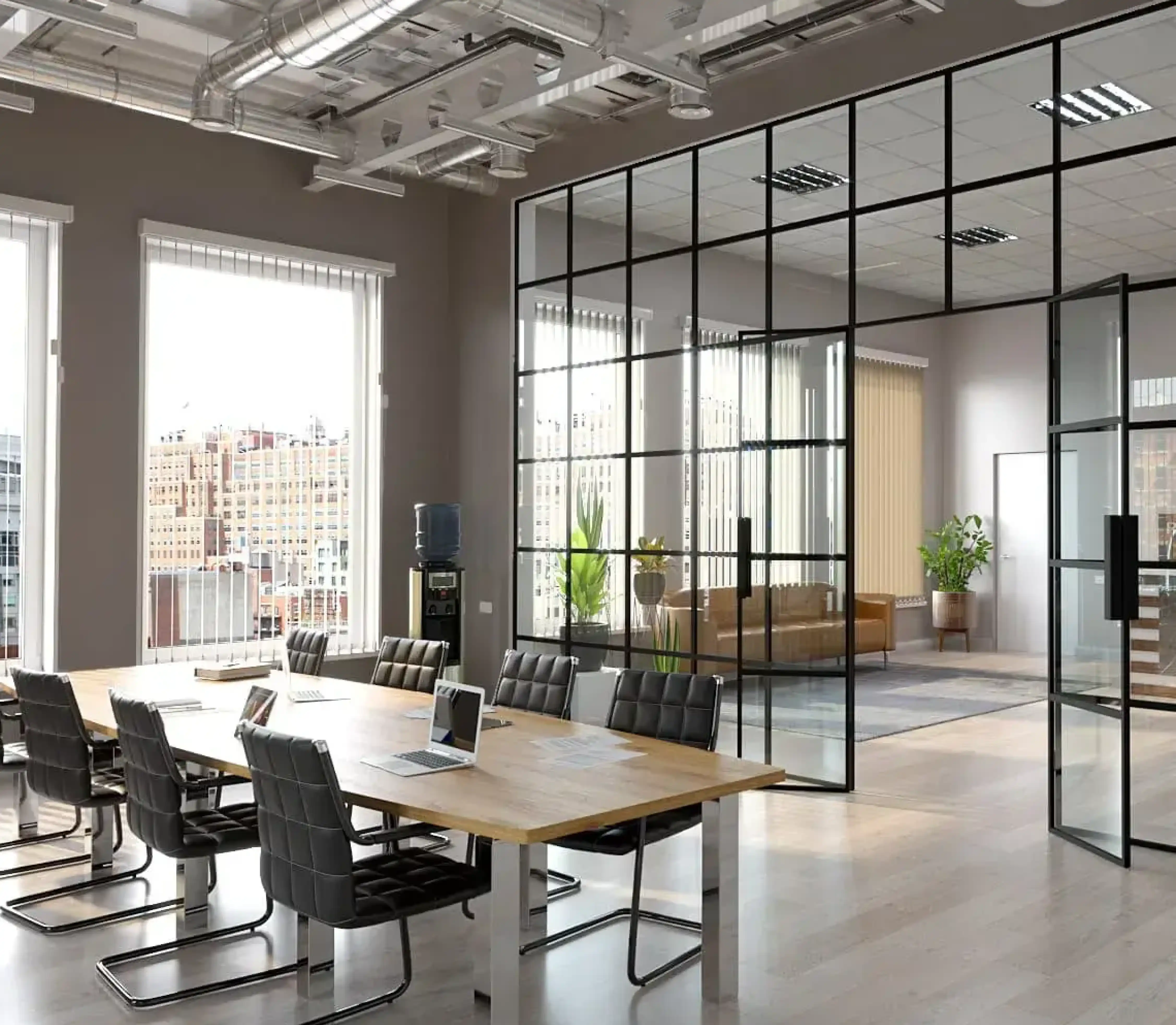Glass partition in an office