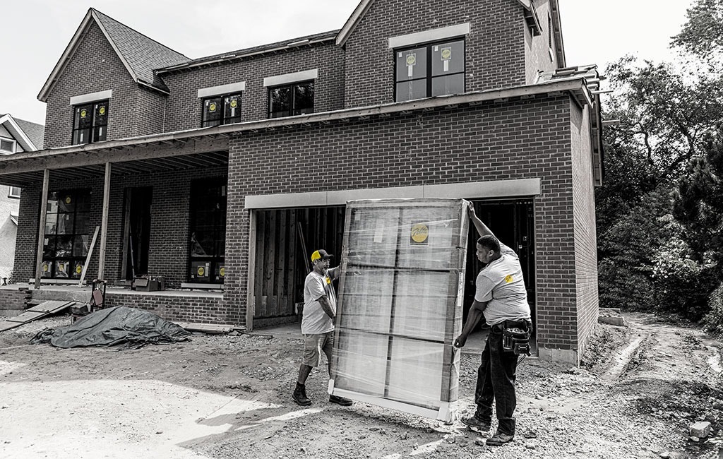 Construction site with windows